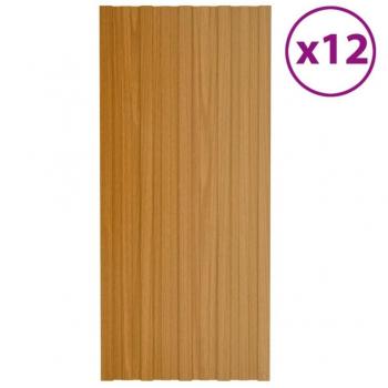 vidaXL Roof Panels 12 pcs Galvanised Steel Light Wood 100x45 cm