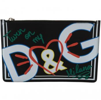 Dolce & Gabbana Black DG Print Men's Zipper Coin Purse Leather Wallet