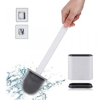 Ayxnzjsjm Escobilla WC Cepillo y Soporte para Inodoro de Silicona, Juego de Portaescobillas para Inodoro para baño Rejilla de Secado Rápido Escobilla de Baño Suave para Baño de Pared/Vertical, Blanca