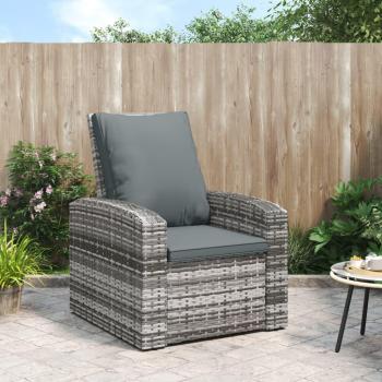 Gray Polyrattan Reclining Garden Chair with Cushions