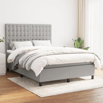 Cama box spring con colchón de muelles gris claro 140x190 cm Tela
