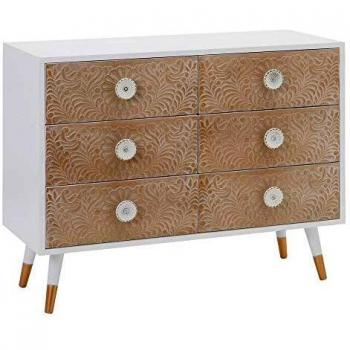 Cómoda Blanca y Natural Shabby Chic de Madera de Pino grabada de 100x40x80 cm - LOLAhome