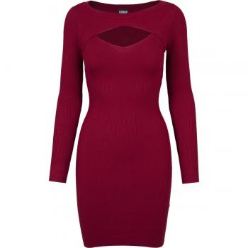Urban Classics Ladies Cut Out Dress - Short dress, burgundy, size L, 35% Polyacrylic, 35% Viscose, 30% Nylon, Jersey