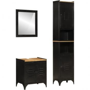 Conjunto de muebles de baño 3 pzas madera maciza mango y hierro Negro