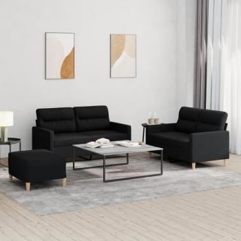 Juego de sofás con cojines 3 piezas tela negro vidaXL