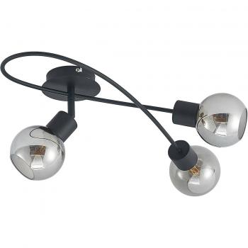 Plafón de techo moderno Lindby Elaina 3 luces alargado negro smoke, hecho de metal, diseñado para salón y comedor, con portalámparas E14