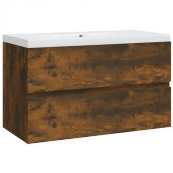 Mueble de baño con lavabo de madera contrachapada roble ahumado marrón