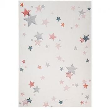 Alfombra infantil de algodón 140 x 200 cm con estampado de estrellas multicolor y blanco Alpoud