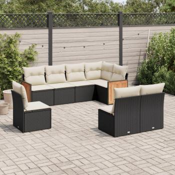 8-Piece Black Poly Rattan Garden Sofa Set with Cushions