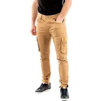Project X Paris Men's Cargo Jeans with Pockets and Tightening Strap - Khaki
