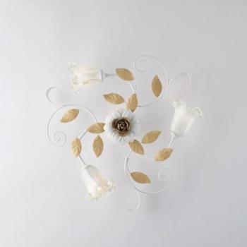 Plafoniera Shabby Chic de 3 Luces en Hierro Forjado Blanco y Marfil