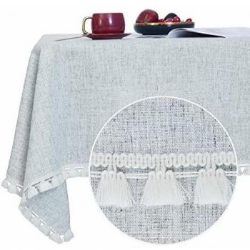 Deconovo Mantel Rectangular de Cocina Moderno Efecto Lino Tela Decorativo 130x220cm Gris Claro