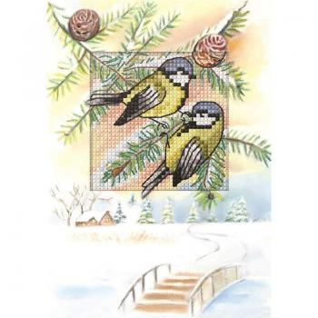 Orchidea Cross Stitch Card Kit - Blue Tits on Flowers