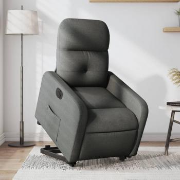 Sillón eléctrico reclinable elevable de tela en gris claro, gris oscuro y negro - Sillón cómodo para dormitorio, silla relax y sofá