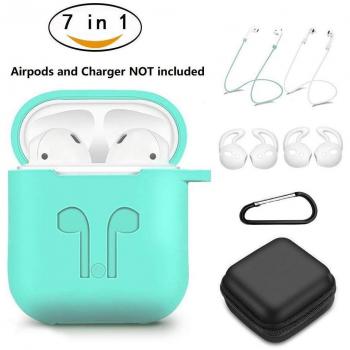Funda Protectora para AirPods, AirPods 7 en 1 Accesorios Funda y Piel Protectoras de Silicona para Apple Airpods Carga Funda con Airpods Ganchos de Protección Airpods Correas Anti-perdidas