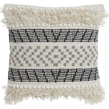 Cojín Boho Beige 45x10x45 cm con Detalles en Negro