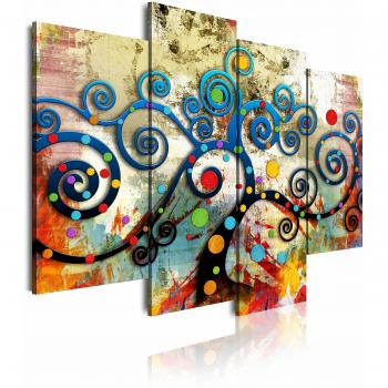 DekoArte 489 - Cuadros Modernos Impresión de Imagen Artística Digitalizada | Lienzo Decorativo para Tu Salón o Dormitorio | Estilo Abstractos Árbol de la Vida de Gustav Klimt Rojo | 4 Piezas 120x90cm
