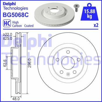 Disco de freno DELPHI BG5068C, frente, ventilado, altamente carbonizado, 2 piezas