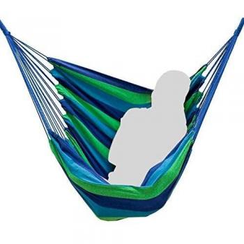 Hamaca Colgante AMANKA 110x145cm de Algodón, Silla Suspendida con Rayas Azules y Verdes, Soporta hasta 150kg