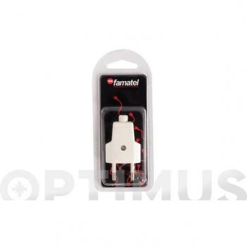 FAMATEL – Clavija sin TT | Latón niquelado | TT | Ø4 mm | 10A | 250V | Fácil instalación | Protección infantil | Blanco