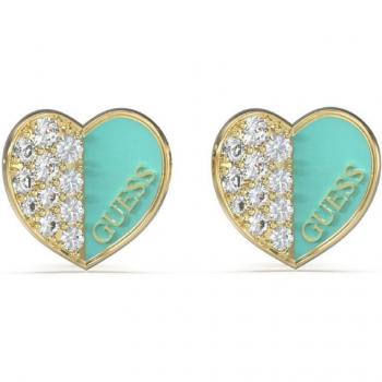Pendientes Guess Lovely Turquesa JUBE03048JWYGTQT/U - Pendientes de acero dorado con diseño elegante y color turquesa