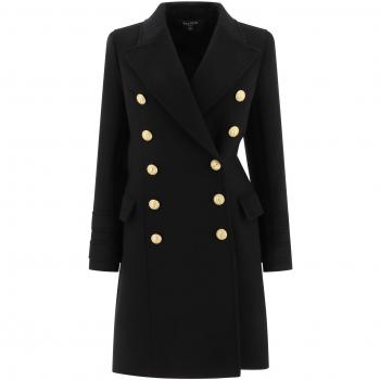 Balmain Women's Black Wool Double-Breasted Coat with Gold Buttons - Size XS