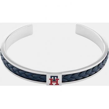 Pulsera Tommy Hilfiger para Hombre de Acero Inoxidable y Piel Trenzada Azul con Monograma TH