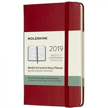 Moleskine DHF212WH2Y19 - Semanal 12m horizontal de bolsillo, tapa dura, color rojo escarlata