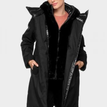 Geox Women's Long Padded Parka with Hood - Desya Black Fleece Jacket