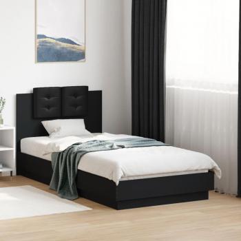 Cama solar con cabecero y LED negro 75x190 cm Vidaxl