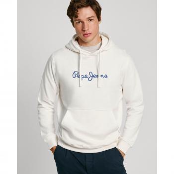 Pepe Jeans Men's Adjustable Hooded Sweatshirt with Embroidered Logo - Beige, Size S