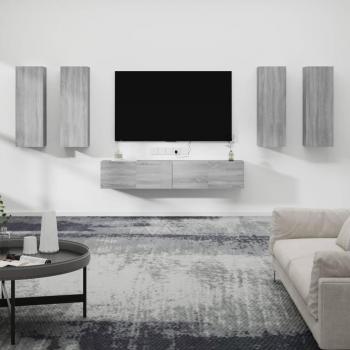 Set de muebles para TV 6 piezas madera contrachapada gris Sonoma