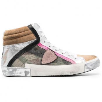 Philippe Model Army Green High-Top Sneakers with Leather Accents - EU40/US10