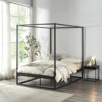 Cama con Baldaquín Kristianstad de Metal Negro 120x200cm - Estructura Alta para Dosel Mosquitera y Soporte hasta 200 kg