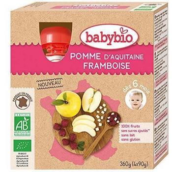 Babybio Organic Apple Raspberry Puree Pouches - 6 Months+ - 4 x 90g