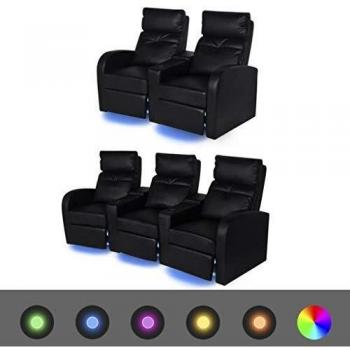 vidaXL Sofás reclinables LED 2 uds 2+3 plazas cuero artificial negro