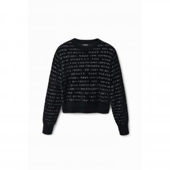 Desigual Black Polyester Sweater with Contrasting Details - Round-neck Knitwear, Female, Size: L