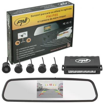 Marcha atrás Radar, Auto trasera sistema de visión trasera Aparcamiento Sensor Con Espejo Monitor, 4 ultrasónico sensores y cámara de marcha atrás 170 ° gran angular pni P05