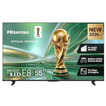 Hisense 55E8S - TV Mini LED 55 (139 cm) UHD 4K Smart TV con IA, Subwoofer Integrado, Modo Juego 144 Hz, Total HDR