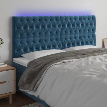Cabecero LED terciopelo azul oscuro 200x7x111/128 cm con luces LED