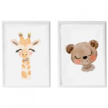 Juego de 2 cuadros infantiles Crochetts Multicolor Madera MDF 33 x 43 x 2 cm Jirafa Oso (2 Piezas)