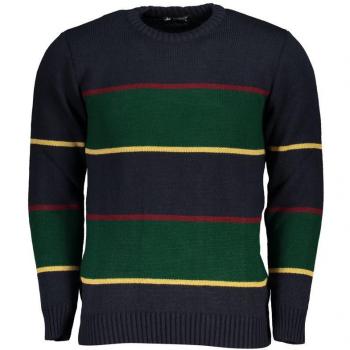 U.S. Polo Assn. Men's Round-neck Knitwear Sweater, Multicolor, Size M, Blue Crew Neck with Contrast Details