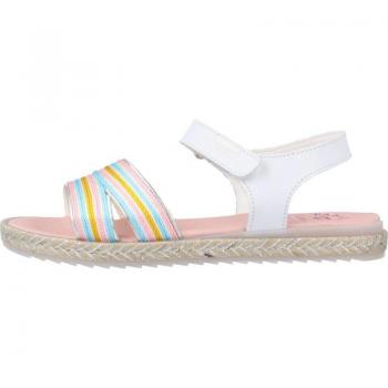 Sandalias abiertas de niña Pablosky Olimpo blancas multicolor con perfil adorno de yute y cierre de velcro