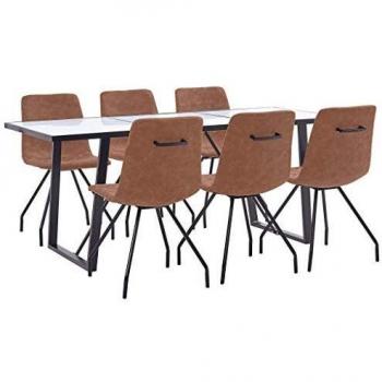 vidaXL Juego de Comedor 7 Piezas Cuero Sintético Mobiliario Decoración Interior Casa Hogar Robusto Duradero Resistente Funcional Práctico Útil Marrón