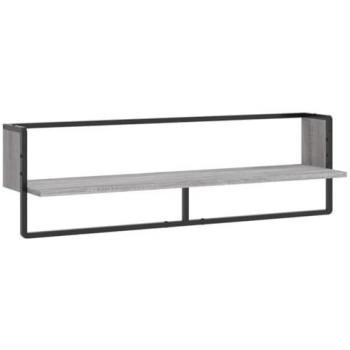 Estante de pared con barra 100x25x30 cm, color negro y roble (Sonoma y ahumado), mueble de almacenaje para oficina, estudio y dormitorio, estantería/librería