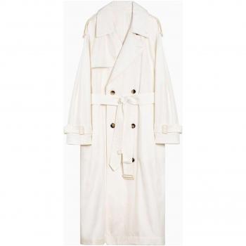 Burberry Women's Silk Double-Breasted Trench Coat in Beige, Size 6