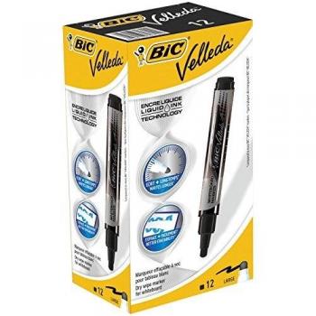 BIC Velleda Tank rotuladores de Pizarra Punta Ancha – Negro, Caja de 12 unidades