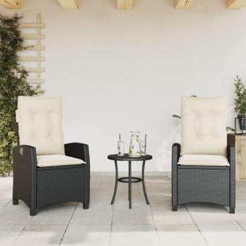 Adjustable Black Poly Rattan Reclining Garden Chairs with Cushions - Set of 2