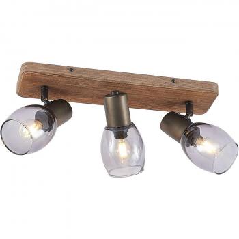Lindby Ineska foco de techo angular, 3 luces, color marrón, hecho de madera e.o., para salón y comedor, compatible con bombillas E14