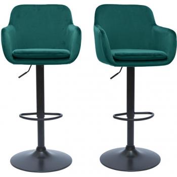 Set de 2 taburetes de cocina ajustables de terciopelo azul petróleo y metal negro Amika